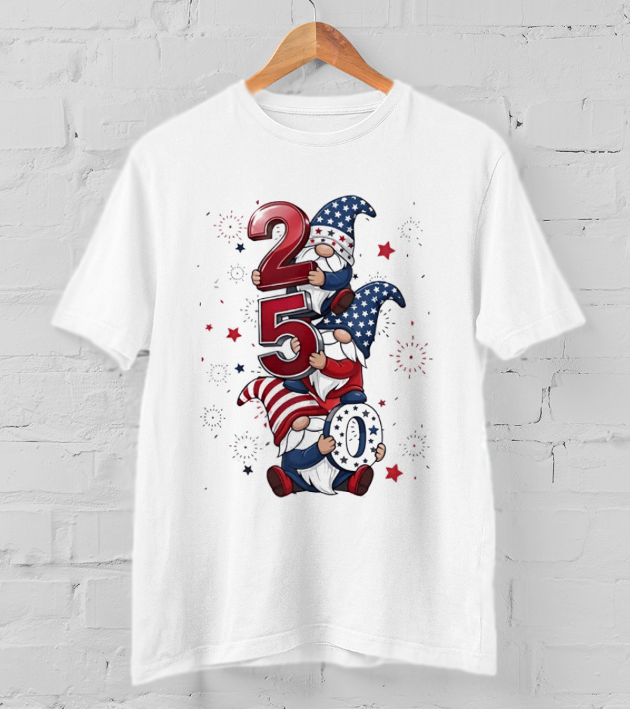 Patriotic Gnomes 250 Years Of Independence USA Fourth Of July Celebrations T-Shirt