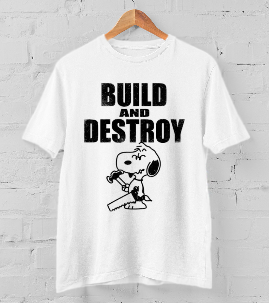 Snoopy Peanuts Build And Destroy Text Hammer Cartoon T-Shirt