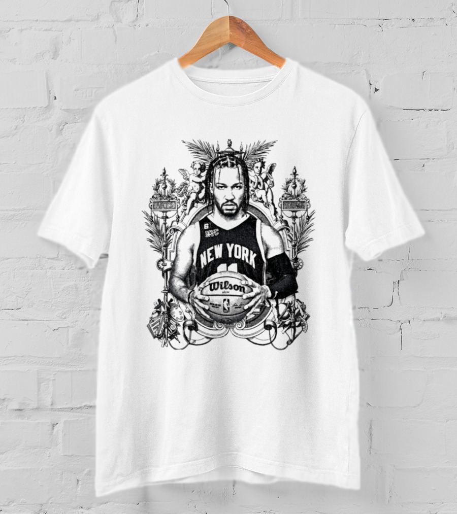 New York Knicks Jalen Brunson Charcoal Sketch Basketball Art Deco T-Shirt