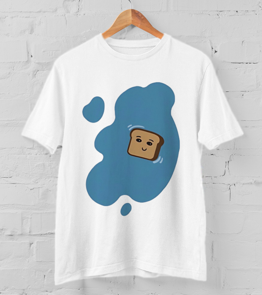 Floating Happy Toast Blue Puddle Cartoon Food Pun T-Shirt