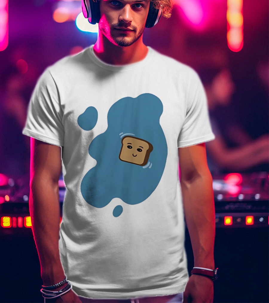 Floating Happy Toast Blue Puddle Cartoon Food Pun T-Shirt