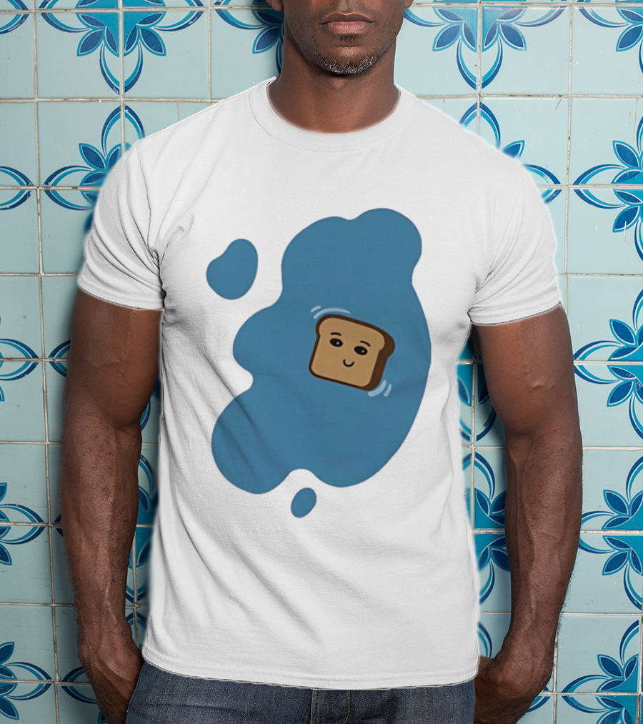 Floating Happy Toast Blue Puddle Cartoon Food Pun T-Shirt