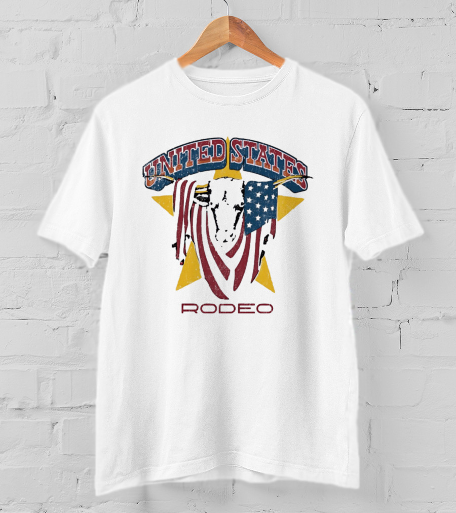 United States Rodeo Bull American Flag Yellow Star Country Western T-Shirt