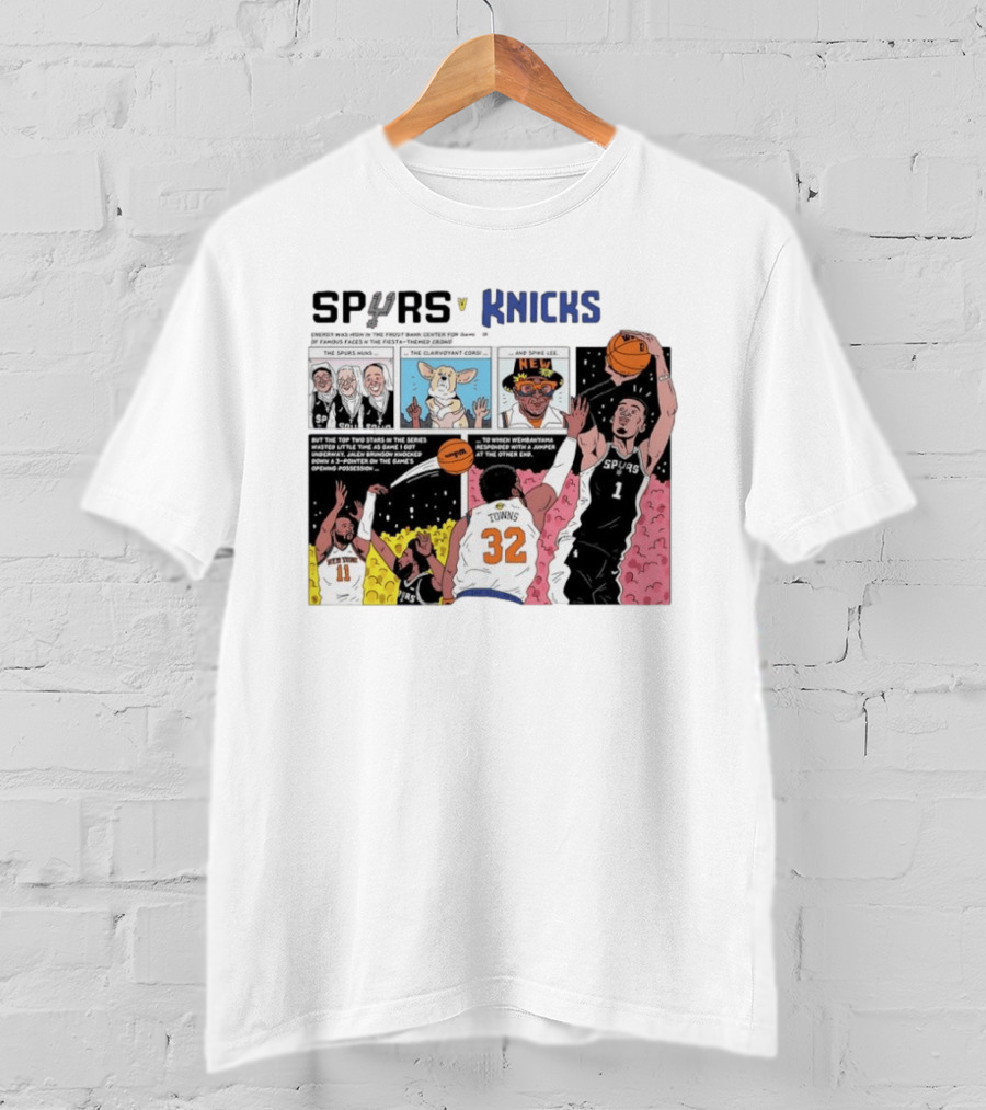 San Antonio Spurs V New York Knicks Comic Victor Wembanyama Jalen Brunson Karl Anthony Towns T-Shirt
