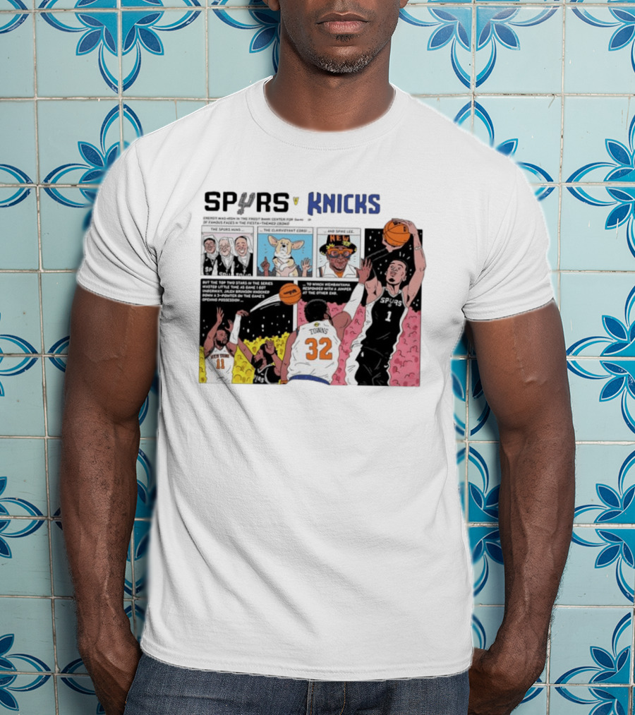 San Antonio Spurs V New York Knicks Comic Victor Wembanyama Jalen Brunson Karl Anthony Towns T-Shirt