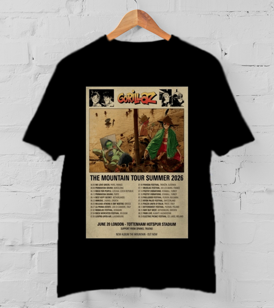 Gorillaz The Mountain Tour Summer 2026 Concert Featuring Noodle And Band Members T-Shirt
