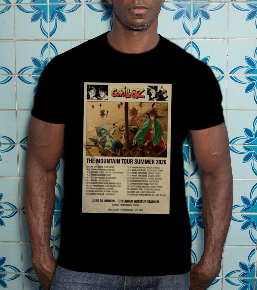 Gorillaz The Mountain Tour Summer 2026 Concert Featuring Noodle And Band Members T-Shirt