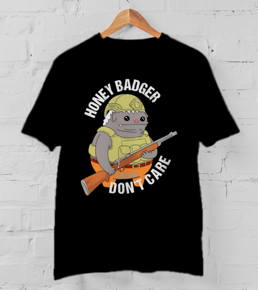 Honey Badger Don't Care Armed Cartoon T-Shirt