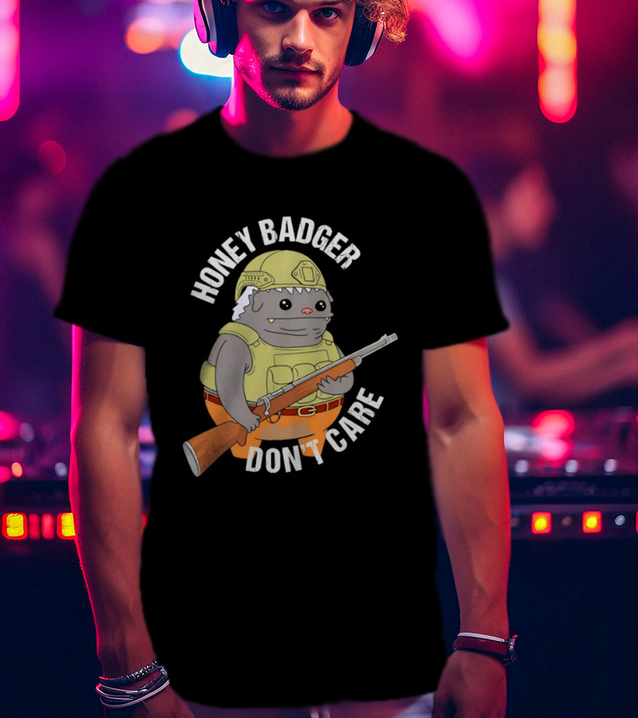 Honey Badger Don't Care Armed Cartoon T-Shirt