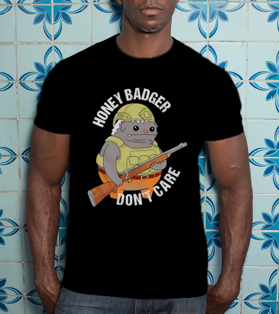 Honey Badger Don't Care Armed Cartoon T-Shirt