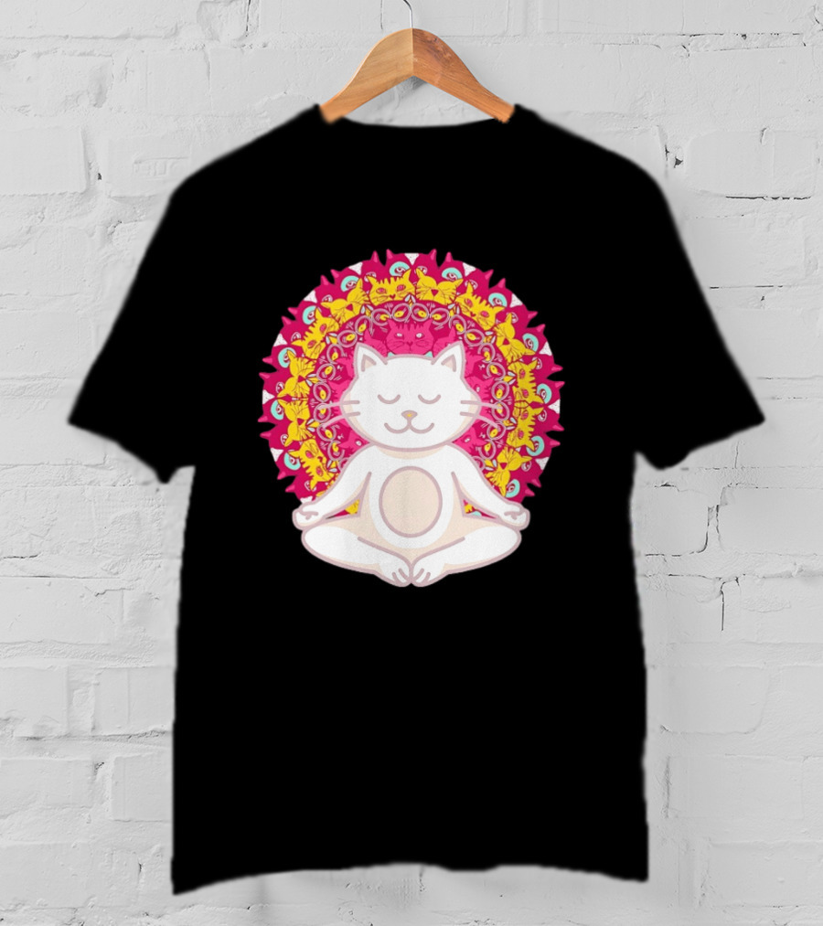 Meditation Zen Cat Mandala Yoga Peace Namaste Mindfulness Spiritual Pet Lover Feline Serenity T-Shirt