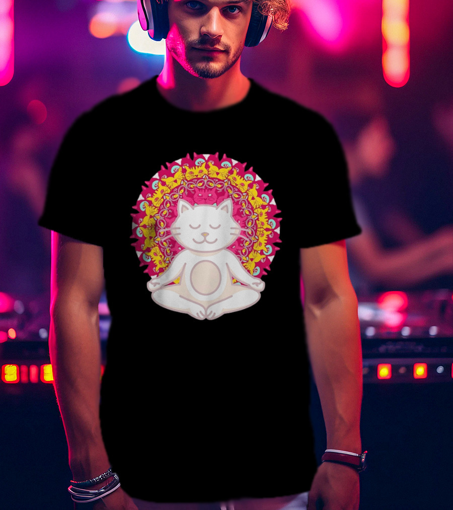Meditation Zen Cat Mandala Yoga Peace Namaste Mindfulness Spiritual Pet Lover Feline Serenity T-Shirt
