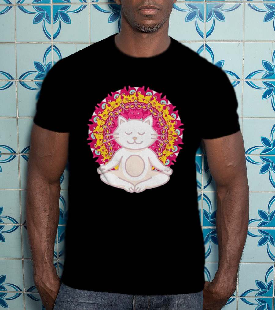 Meditation Zen Cat Mandala Yoga Peace Namaste Mindfulness Spiritual Pet Lover Feline Serenity T-Shirt