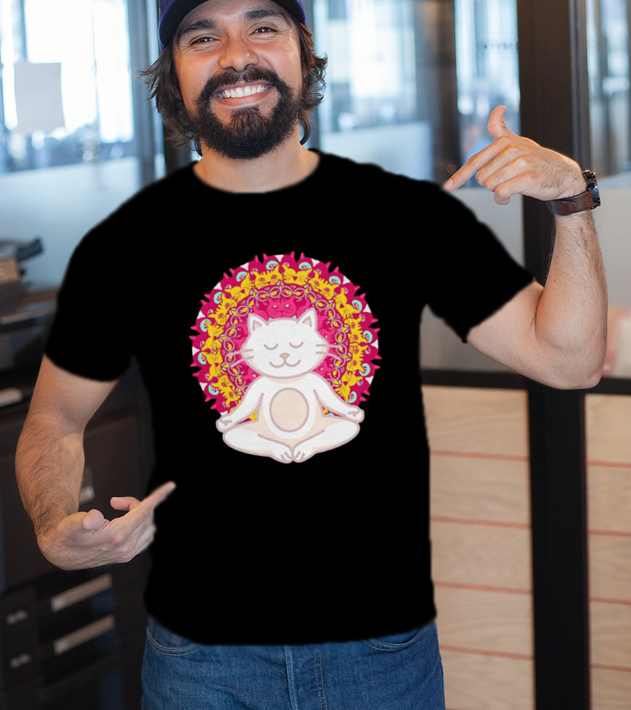 Meditation Zen Cat Mandala Yoga Peace Namaste Mindfulness Spiritual Pet Lover Feline Serenity T-Shirt