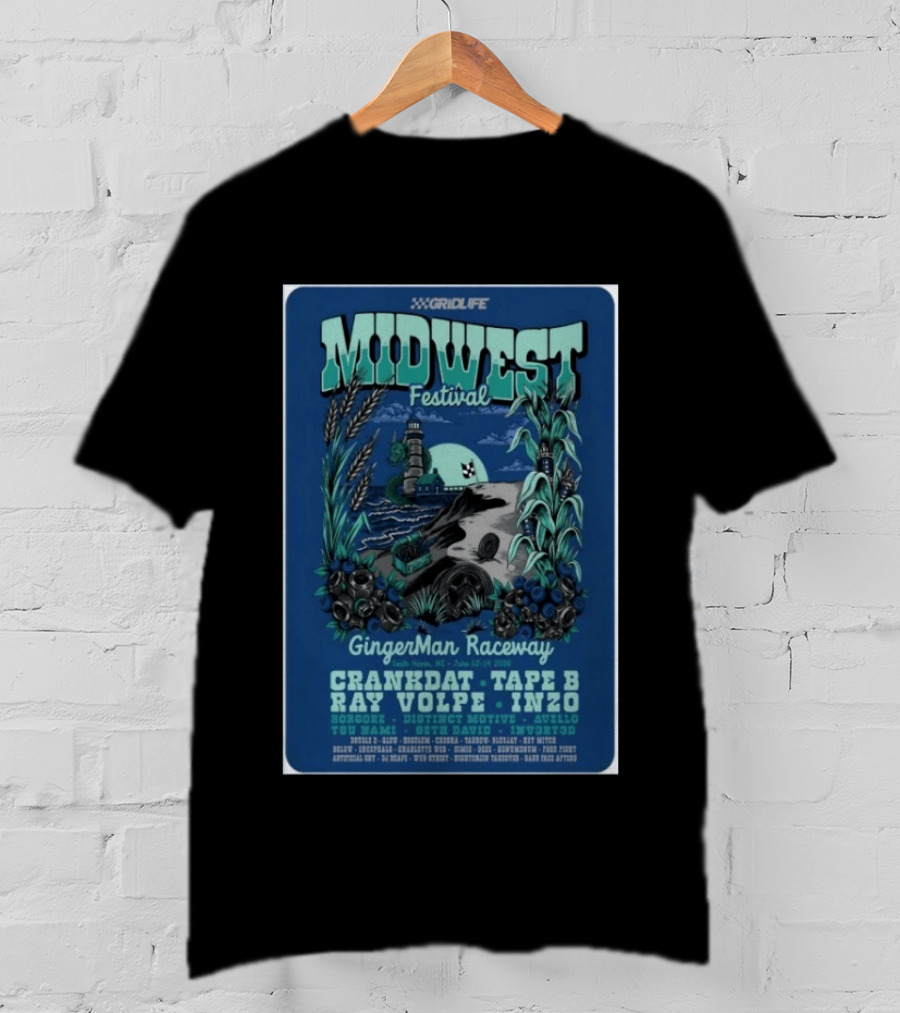GRIDLIFE Midwest Festival GingerMan Raceway June 12 14 2026 South Haven MI Crankdat Tape B Ray Volpe INZO Borgore T-Shirt