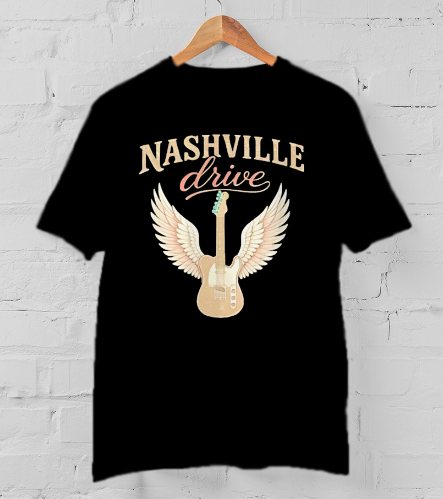 Nashville Drive Electric Guitar Angel Wings Music T-Shirt