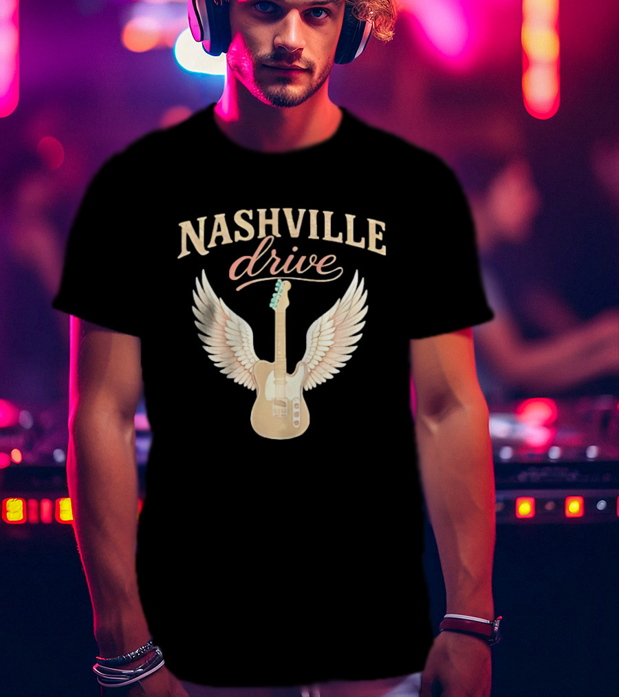 Nashville Drive Electric Guitar Angel Wings Music T-Shirt