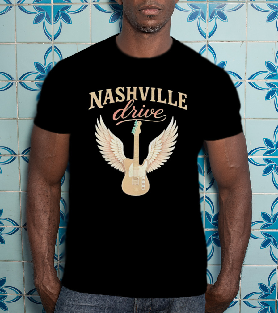 Nashville Drive Electric Guitar Angel Wings Music T-Shirt