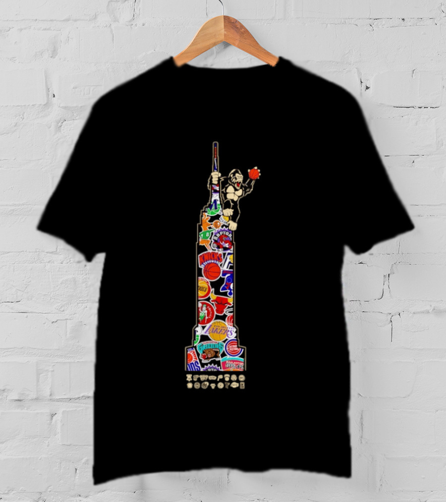 NBA Teams Empire State Building Phoenix Suns Lakers Knicks Gorilla Basketball Logos T-Shirt