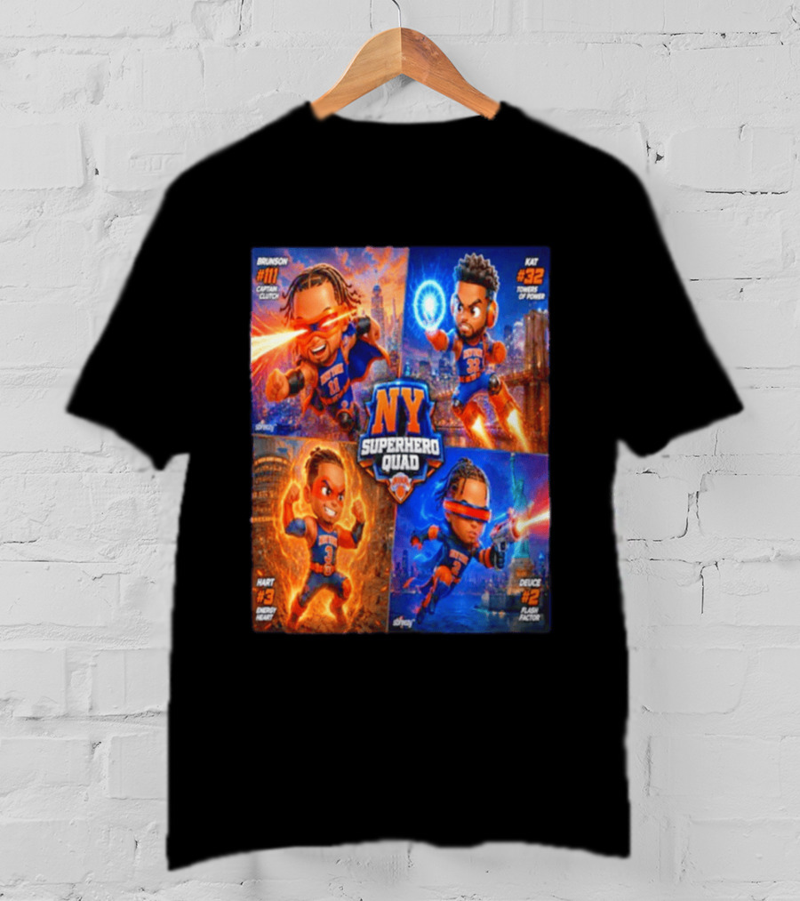 NY Superhero Quad Brunson Captain Clutch Hart Energy Heat Deuce Flash Factor Kat Towers Of Power T-Shirt