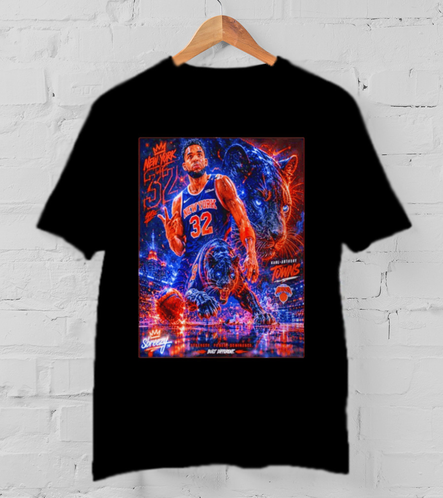 New York 32 Karl Anthony Towns Panther Blossom Street Slicey NBA Knicks T-Shirt