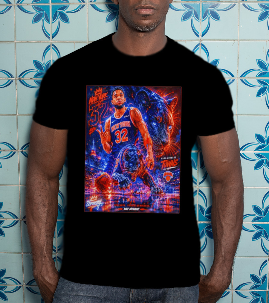 New York 32 Karl Anthony Towns Panther Blossom Street Slicey NBA Knicks T-Shirt