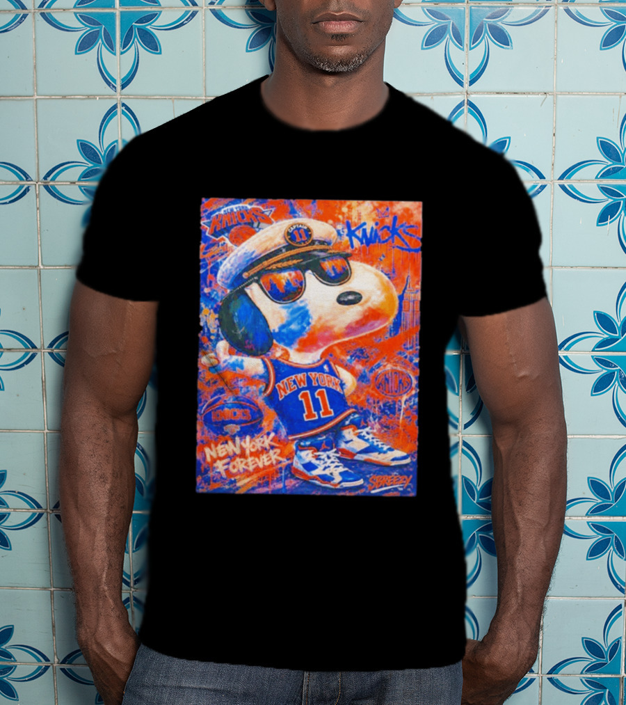 New York Knicks Snoopy Captain 11 New York Forever Streetwear Collection T-Shirt