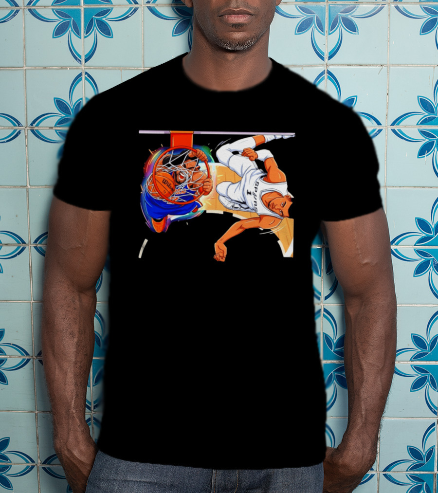 New York Knicks Vs San Antonio Spurs Comic Dunk Battle T-Shirt
