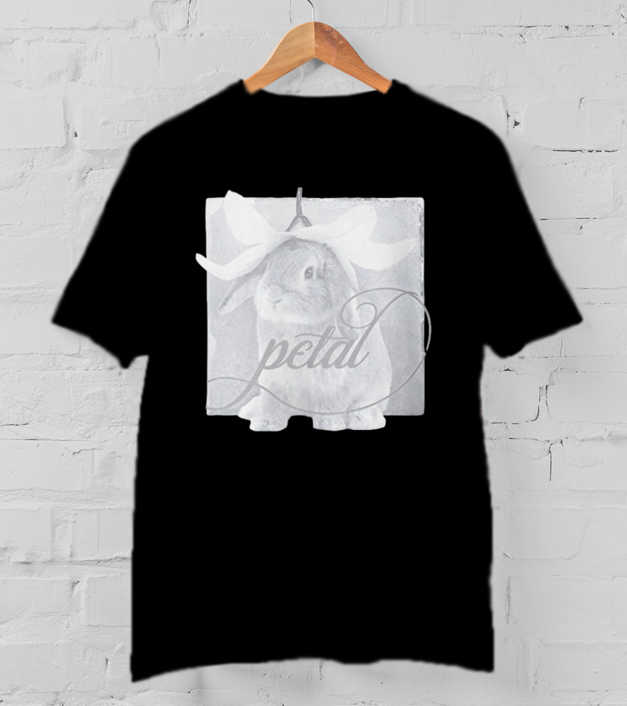 Petal Rabbit With Flower Headpiece On Square Tile Black And White T-Shirt