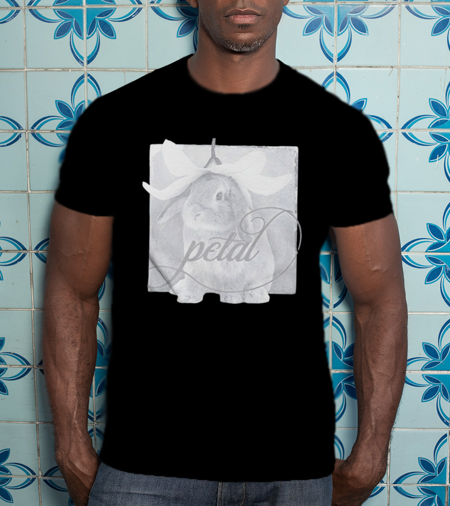 Petal Rabbit With Flower Headpiece On Square Tile Black And White T-Shirt
