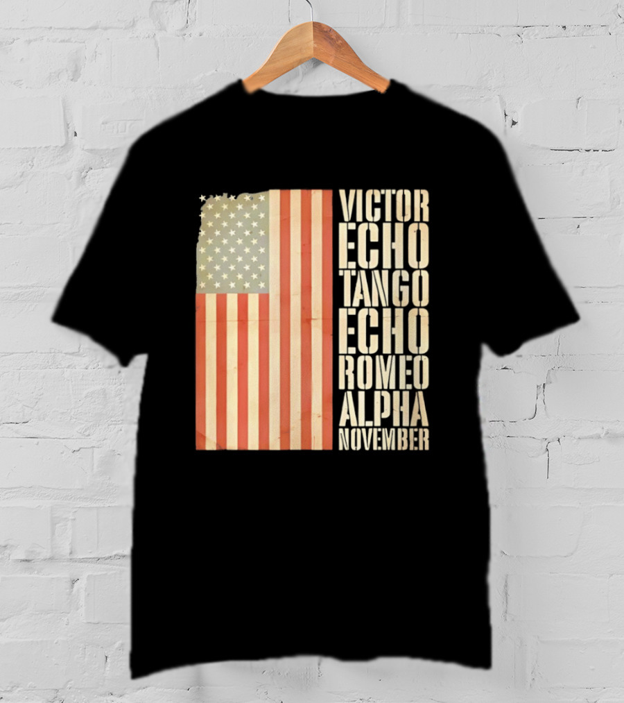 American Flag Victor Echo Tango Echo Romeo Alpha November Phonetic Alphabet T-Shirt