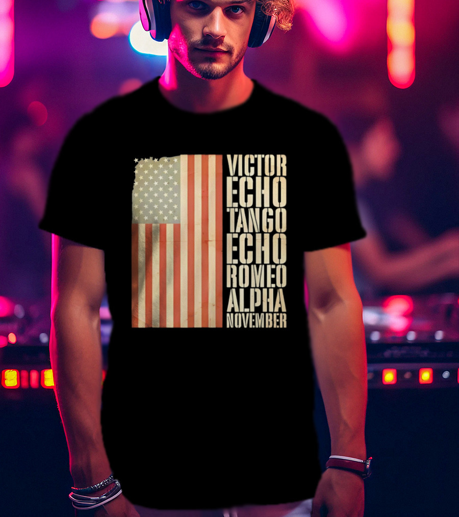 American Flag Victor Echo Tango Echo Romeo Alpha November Phonetic Alphabet T-Shirt