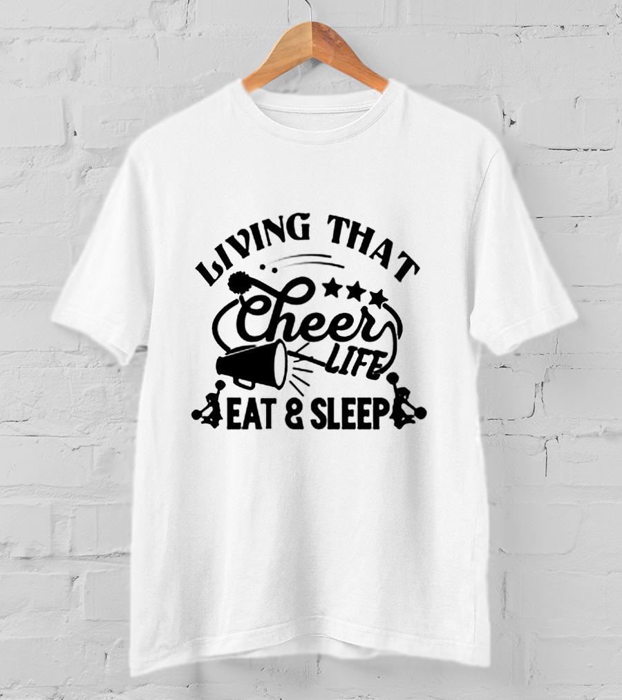 Living That Cheer Life Eat And Sleep Cheerleaders And Megaphone Stars T-Shirt