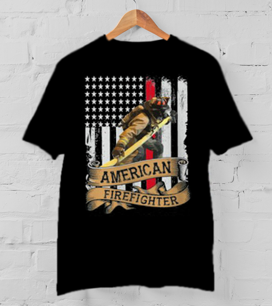 American Firefighter With Thin Red Line Flag T-Shirt