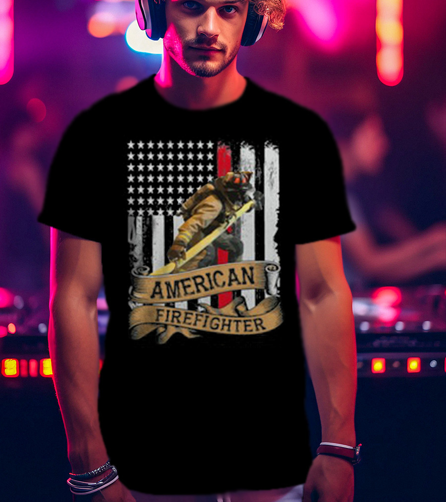 American Firefighter With Thin Red Line Flag T-Shirt