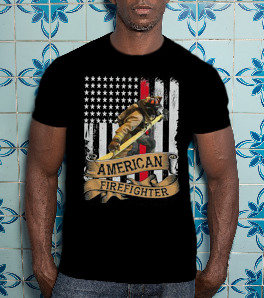 American Firefighter With Thin Red Line Flag T-Shirt