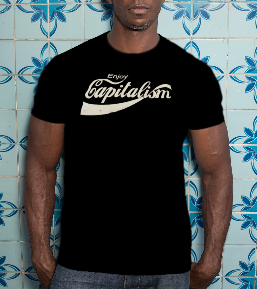 Enjoy Capitalism Coca Cola Style Typography Design T-Shirt