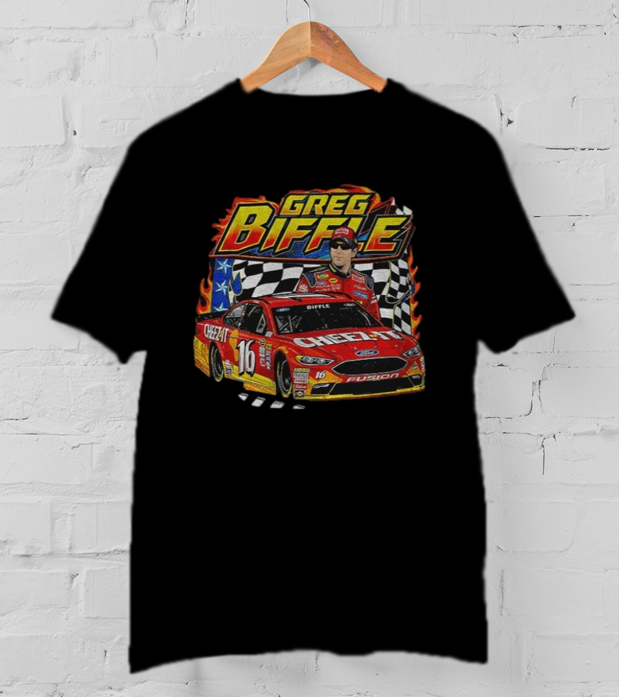 Greg Biffle 90s Nascar Race Car Cheez-It Ford Fusion Checkered Flag T-Shirt