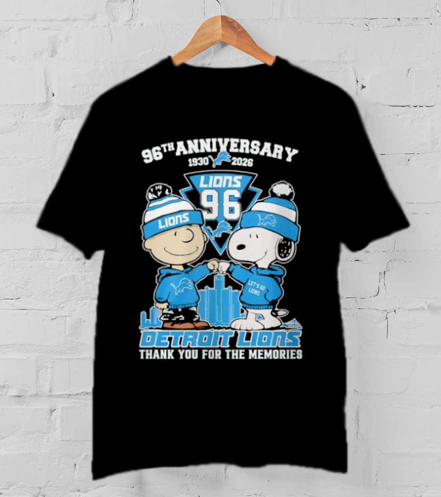 Detroit Lions 96th Anniversary 1930-2026 Snoopy And Charlie Brown T-Shirt