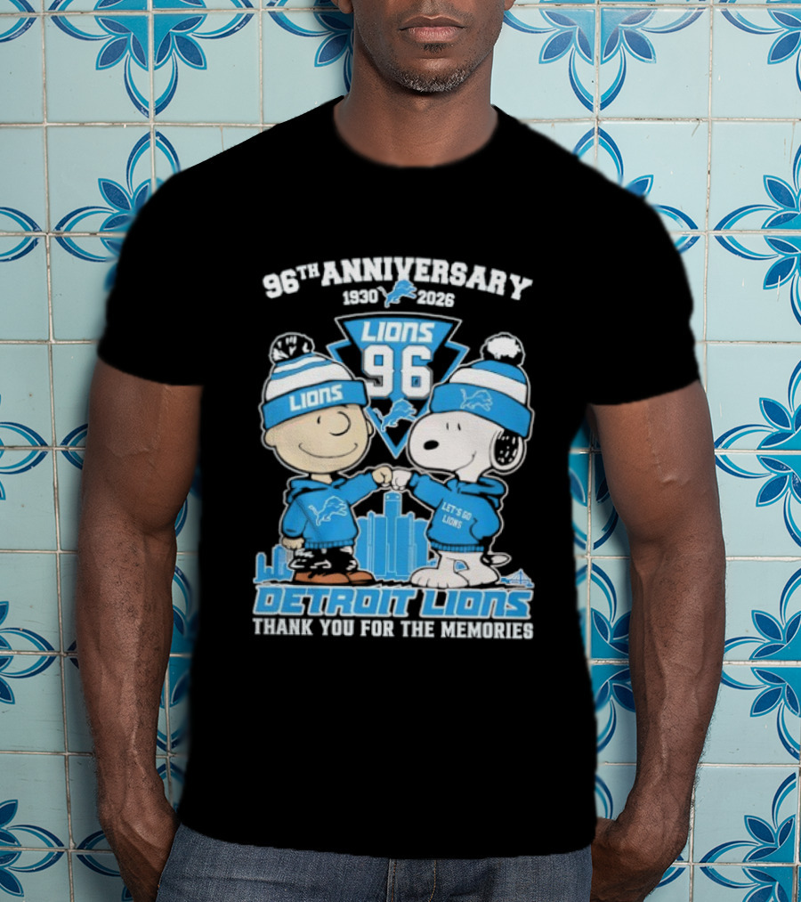 Detroit Lions 96th Anniversary 1930-2026 Snoopy And Charlie Brown T-Shirt