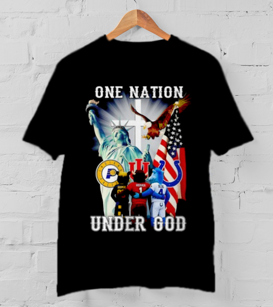 Indiana Hoosiers Indianapolis Colts Indiana Pacers One Nation Under God Statue Of Liberty American Flag T-Shirt