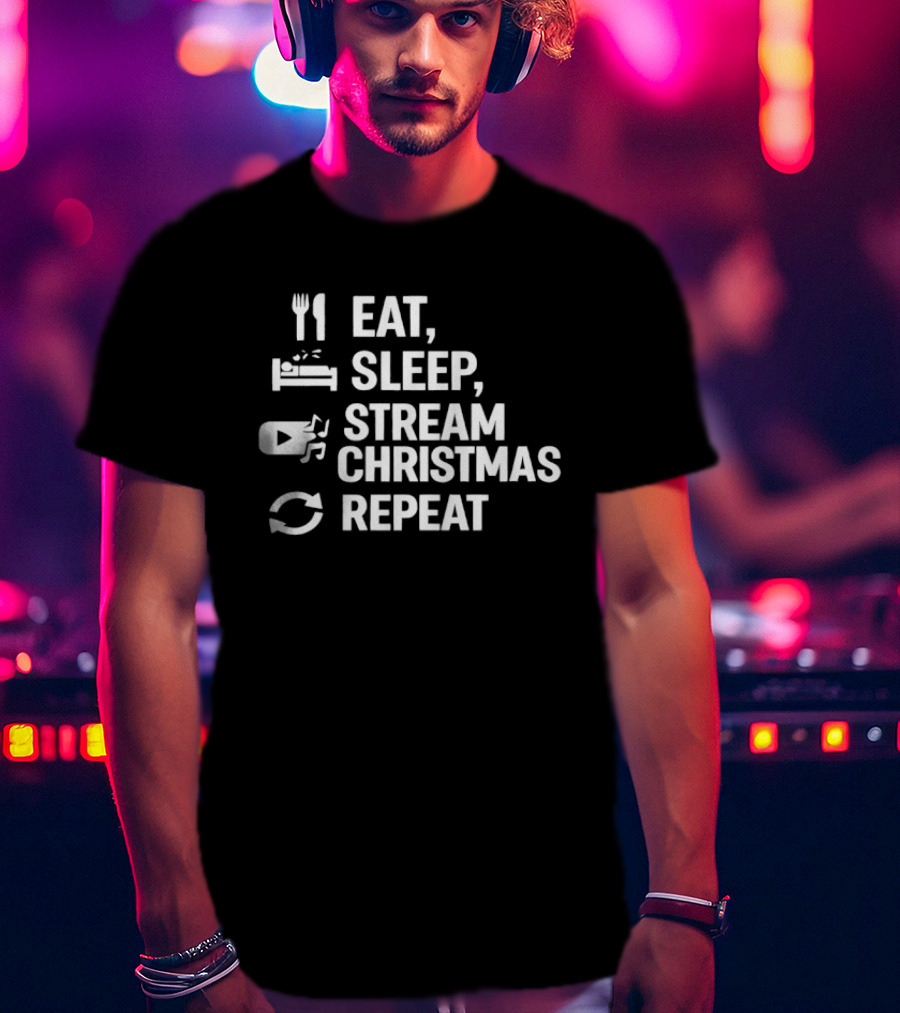 Eat Sleep Stream Christmas Repeat Icons T-Shirt