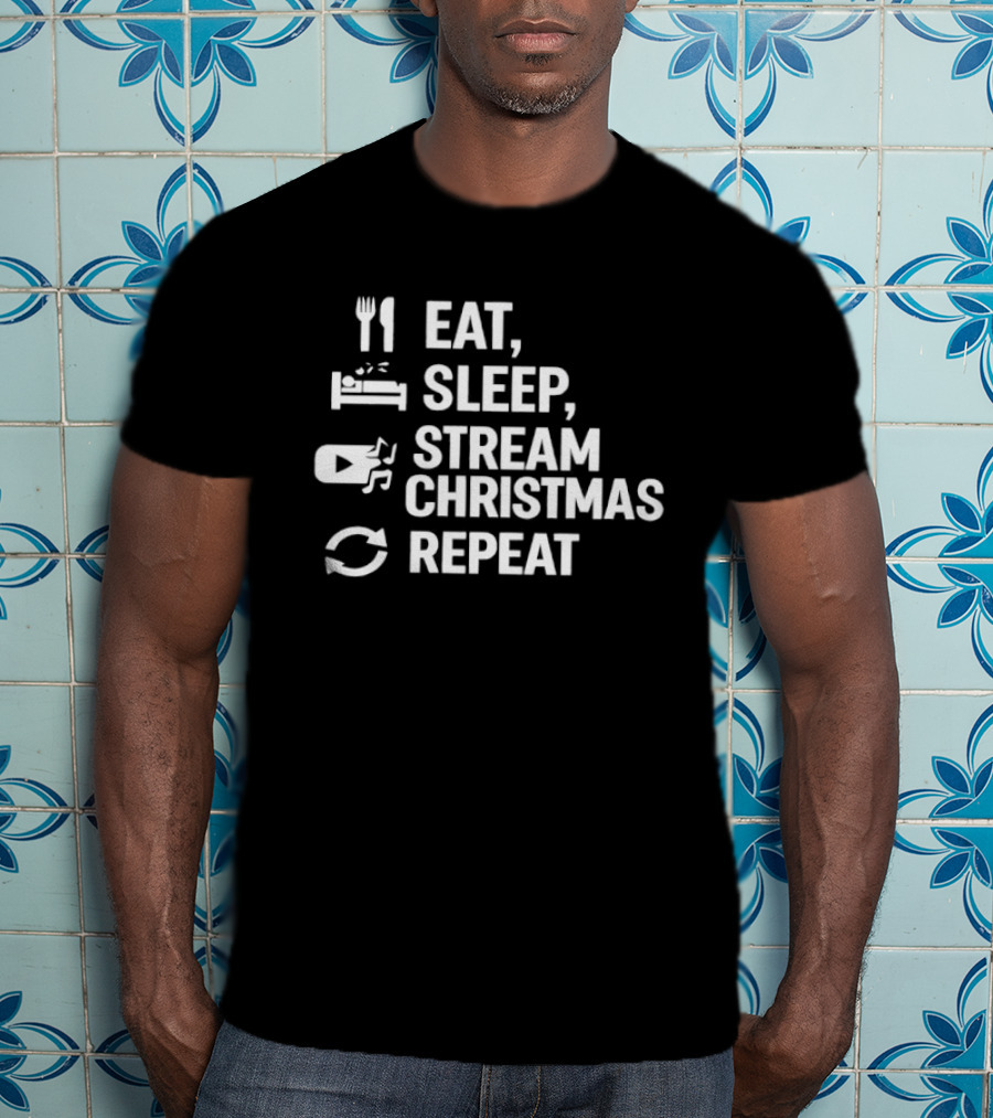 Eat Sleep Stream Christmas Repeat Icons T-Shirt