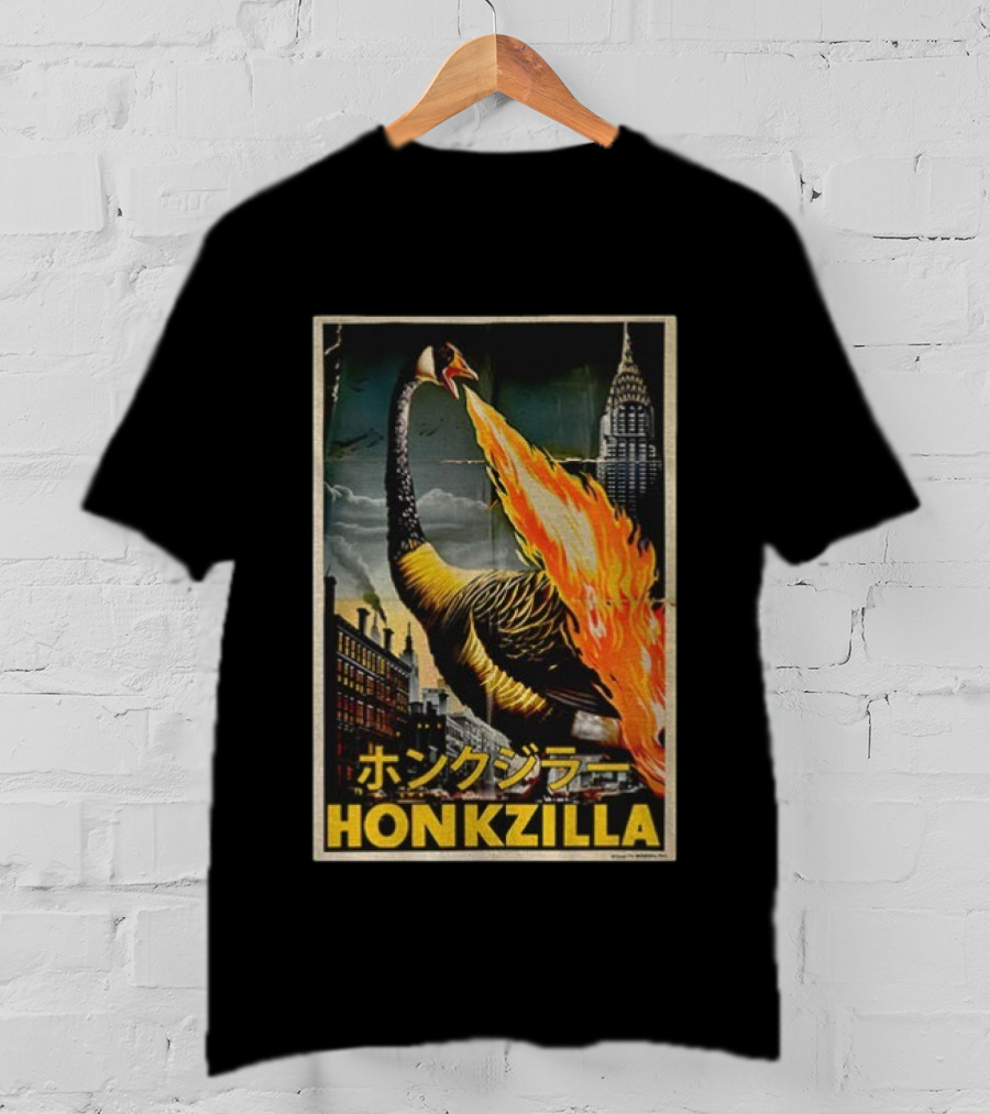 Honkzilla Goose Retro Japanese Movie Fire-Breathing City Attack T-Shirt