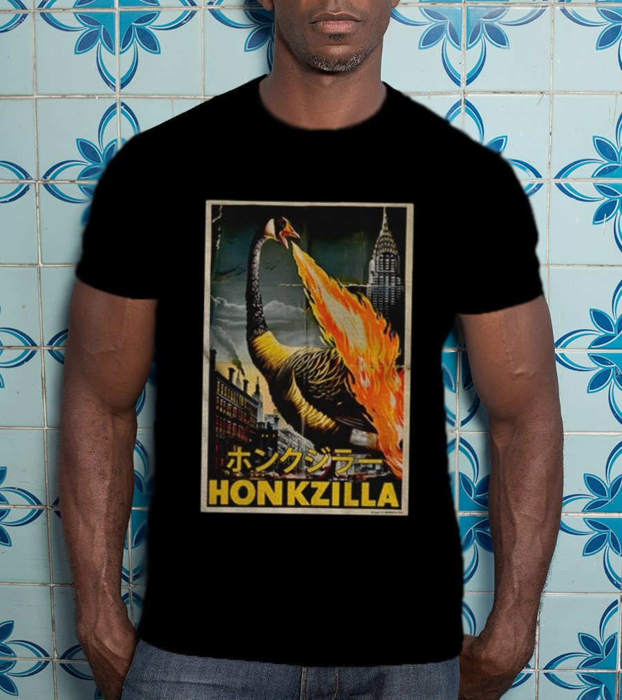 Honkzilla Goose Retro Japanese Movie Fire-Breathing City Attack T-Shirt