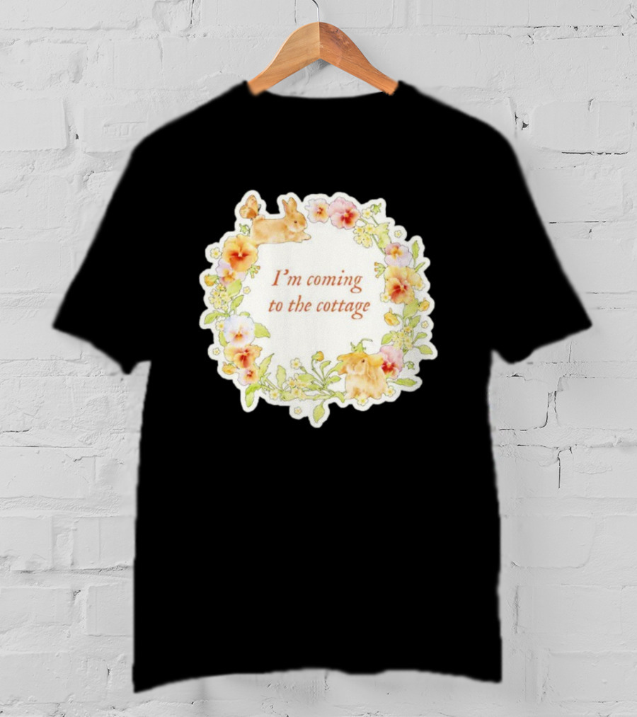 I'm Coming To The Cottage Floral Bunny Wreath T-Shirt