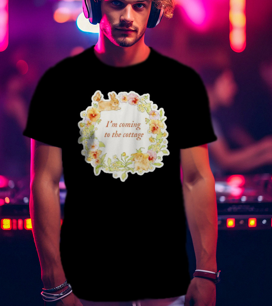 I'm Coming To The Cottage Floral Bunny Wreath T-Shirt