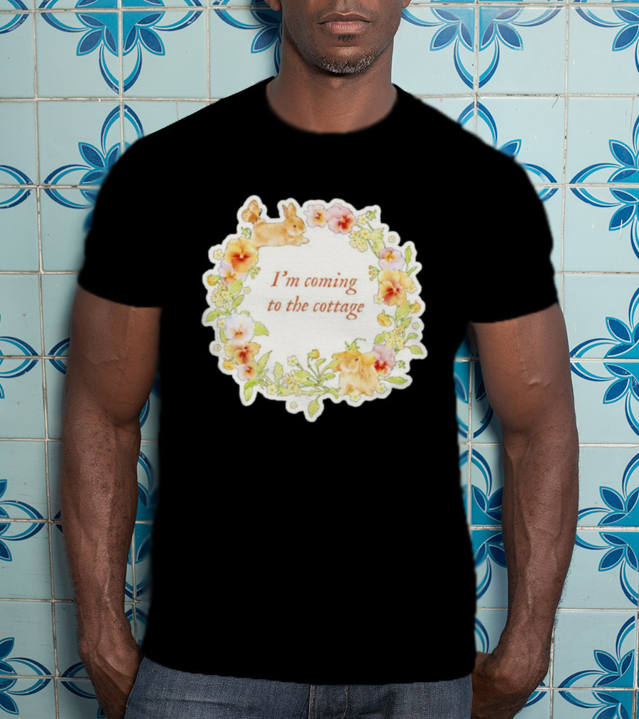 I'm Coming To The Cottage Floral Bunny Wreath T-Shirt