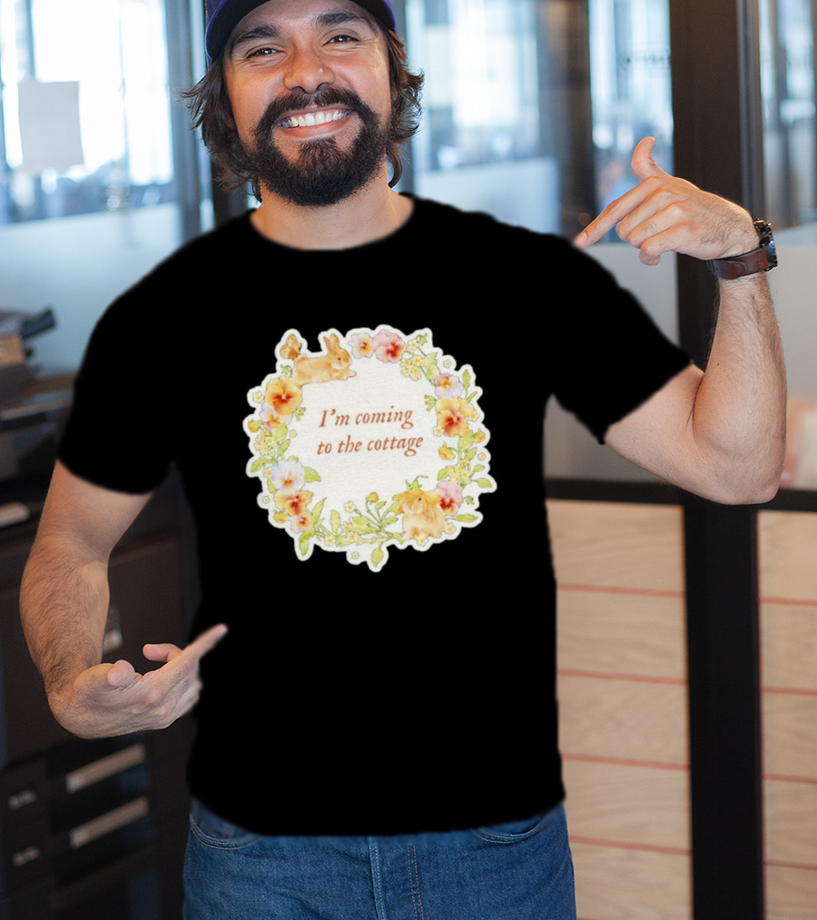 I'm Coming To The Cottage Floral Bunny Wreath T-Shirt