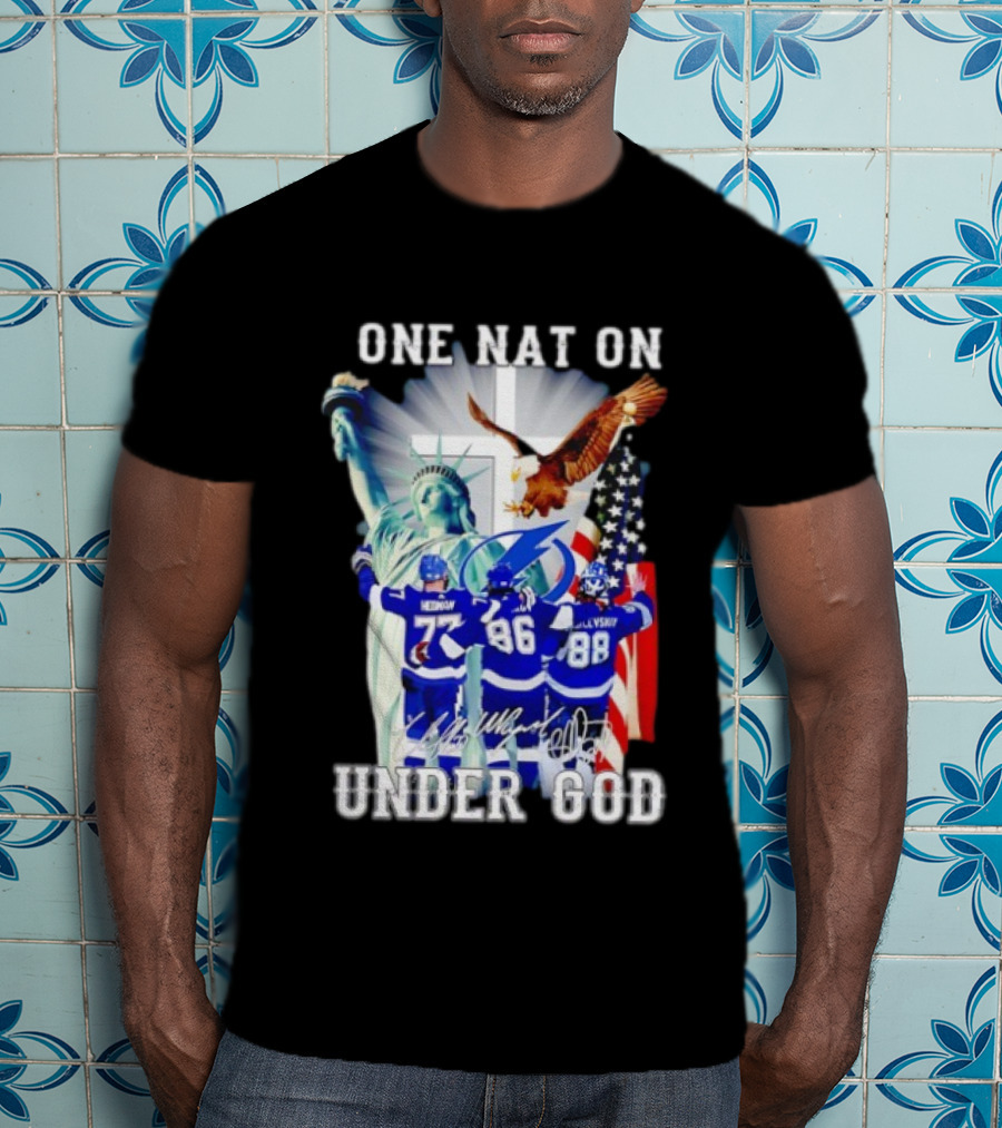 Tampa Bay Lightning Hockey Hedman 77 Point 86 Vasilevskiy 88 One Nation Under God T-Shirt
